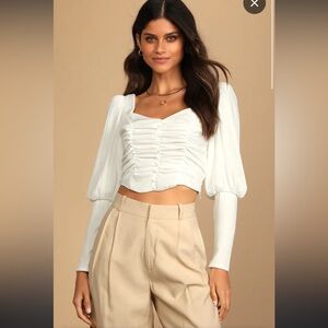 Lulus Feel Like Flirting White Long Sleeve Crop Top